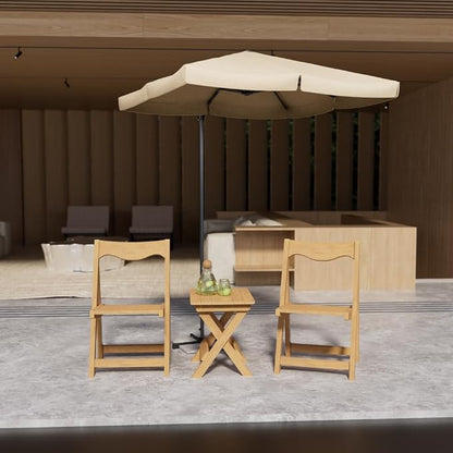 Outdoor Bistro Set Foldable Small Table and Chair Set,with 2 Chairs and Rectangular Table (Teak + HDPE)