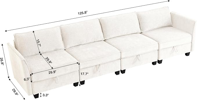 ORRD Modular Sectional Sofa, Convertible Couch with Storage, 4 Seater Sofa Modular with Reversible Chaise for Living Room, Office (Beige)