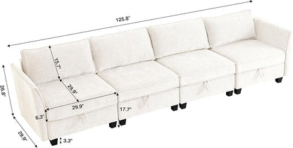 ORRD Modular Sectional Sofa, Convertible Couch with Storage, 4 Seater Sofa Modular with Reversible Chaise for Living Room, Office (Beige)
