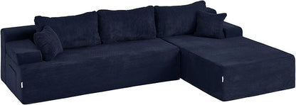 Hobestluk Modular Sectional Sofa Couches L-Shape Couch 3 Seat Modular Sofa Memory Foam Sectional Couches for Living Room, Cloud Couch with Oversized Chaise (Blue Corduroy, 108", Right Hand Facing)