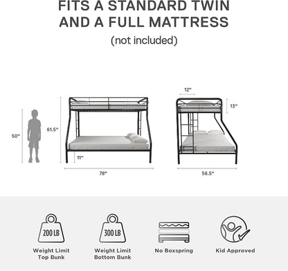 DHP Dusty Metal Bunk Bed with Secured Ladders, Twin/Full, Black