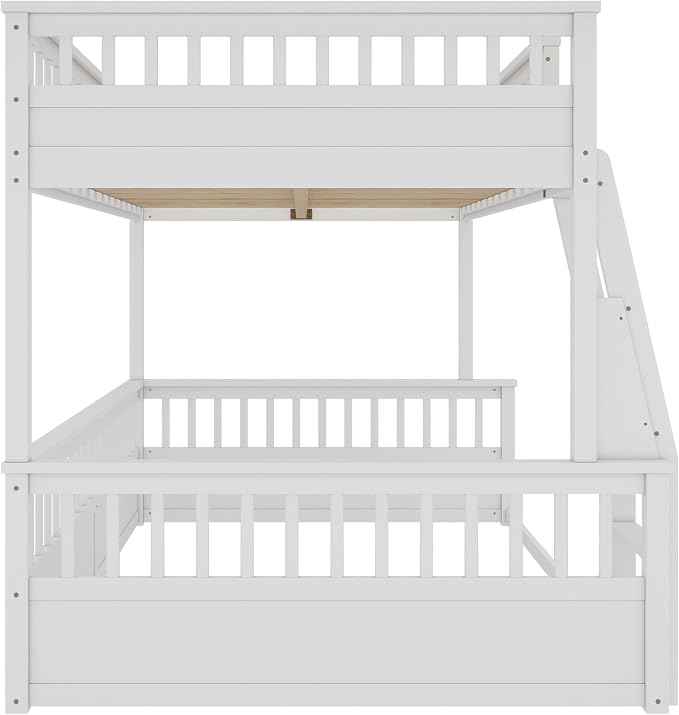 RUNNA Solid Wood Bunk Bed with Ladder, Guardrails & Detachable Design | Solid wood bunk bed, ladder, Guardrails, detachable split design, kids teens bedroom, no box spring