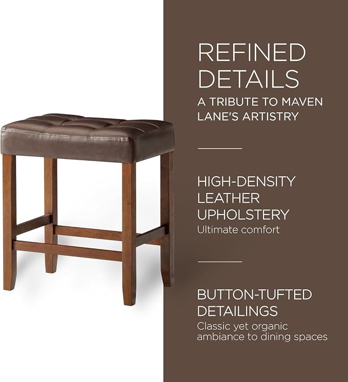 Carte: A La Carte Home Harper 26 Inch Tall Counter Height Backless Stool in True Walnut Wood Finish with Distressed Brown Vegan Leather Seat, Set of 2