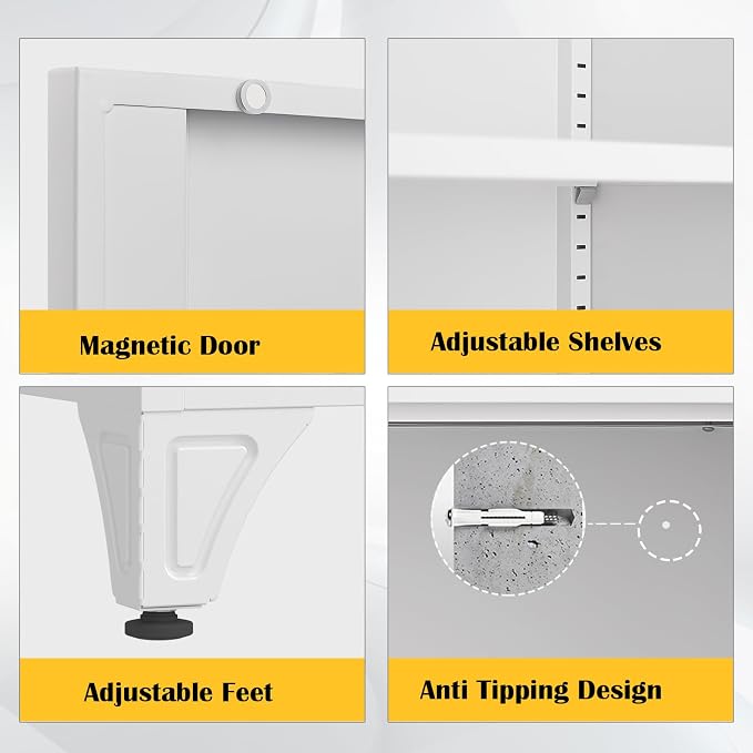 SteeLoong 33" Metal Kitchen Pantry Storage Cabinets with Door and Adjustable Shelves,White Sideboard Buffet Cabinet with Storage,Sideboard Buffet Cabinet for Dining Roonm,Living Room