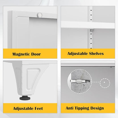 SteeLoong 33" Metal Kitchen Pantry Storage Cabinets with Door and Adjustable Shelves,White Sideboard Buffet Cabinet with Storage,Sideboard Buffet Cabinet for Dining Roonm,Living Room