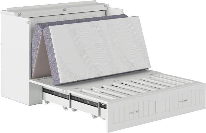AFI, Southampton Murphy Bed Chest Full with 6" Mattress, Built-in USB Charger & Storage Drawer, White