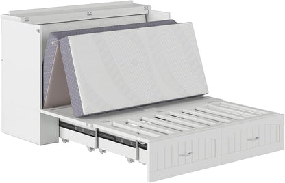 AFI, Southampton Murphy Bed Chest Full with 6" Mattress, Built-in USB Charger & Storage Drawer, White