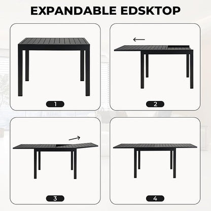 Grand patio 7-Piece Outdoor Dining Set for 6 with 1 Rectangle Expandable Table for 4-6 Person, Metal Woven Wicker Swivel Patio Chairs with Thickened Cushions for Yard, Poolside, Deck (Natural)