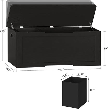 usikey 47.2" Large Storage Chest with Fabric Drawer, Toy Box with Safety Hinges, Extra Wide Storage Bench for Bedroom, Living Room, Entryway, Supports 300 lb