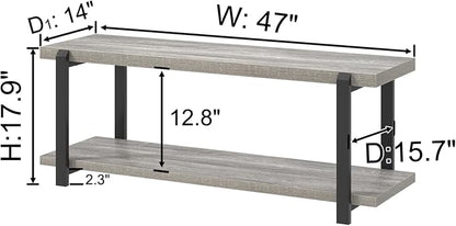 FOLUBAN Entryway Bench, Vintage Wood and Metal Shoe Bench for Hallway Front Door Entrance, Farmhouse Indoor Shoe Storage Bench Seat for Bedroom, Living Room, Light Grey, 47 Inch