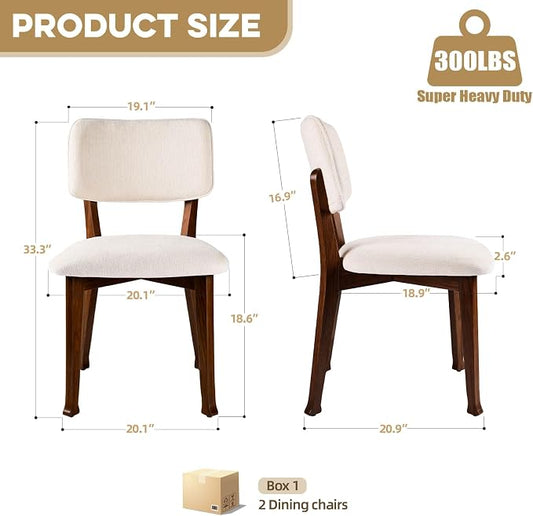 Wooden Dining Chairs Set of 2, Mid Century Modern Kitchen Chairs with Fabric Upholstered and Curved Backrest for Dining Room, Restaurant/Cafe, Walnut