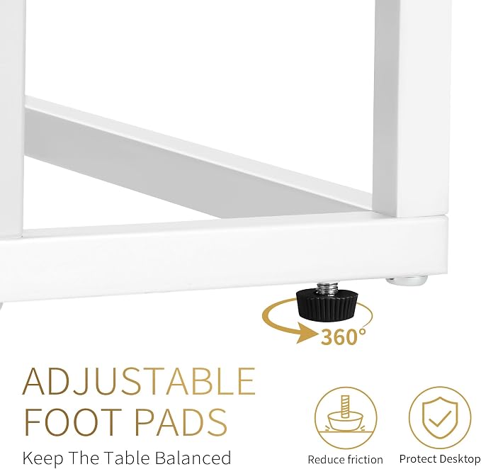 Possile C Shaped End Table Set of 2 for Sofa and Bed, Slide Under Couch Tables, Side Table With Faux Marble Top, Small Under Table Tray for Living Room, Bedroom, White