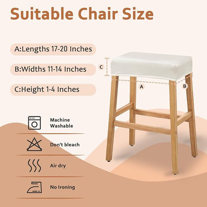 PU Leather Bar Stool Covers Rectangular, 100% Waterproof Stool Covers Rectangle Super Stretch 20% Thicker Leather Saddle Stools Cover Rectangular Counter Bar Stools with Elastic Band (6 PCS, Cream)