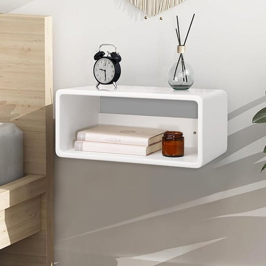 Floating Nightstand Wooden, Bedside Table, Nightstand Shelf, Handmade, Wall Mounted Bedside Shelf, Minimalist and Unique Style White 18”x 10”x 7.5”