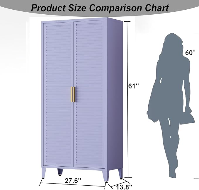 61 "H Purple Metal Cutlery Cabinet with Door Freestanding Kitchen Cabinet with 3 Adjustable Shelf Side Panels, Suitable for Kitchen, Living Room, Dining Room Metal Cabinet,Requires Assembly ﻿