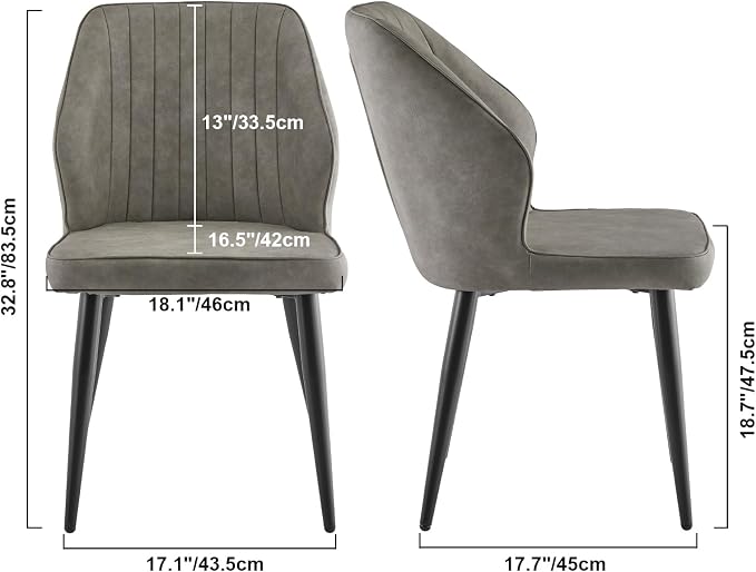 CLIPOP Dining Chairs Set of 4, Faux Leather Dining Chairs, Mid-Century Modern Dining Room Chairs, Upholstered Kitchen Chairs, Metal Legs/Backrest, Accent Leisure Chair for Guest Reception Room - Grey