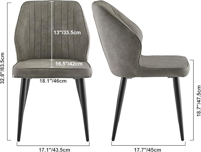 CLIPOP Dining Chairs Set of 6, Faux Leather Dining Chairs, Mid-Century Modern Dining Room Chairs, Upholstered Kitchen Chairs, Metal Legs/Backrest, Accent Leisure Chair for Guest Reception Room - Grey