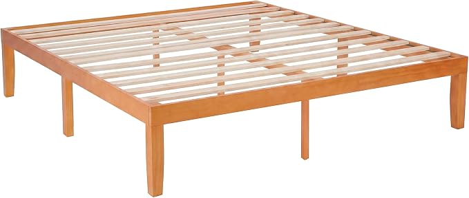 Sweetcrispy Queen Size Bed Frame 16 inch Heavy Duty Platform Bedframe, 1000 lbs Capacity, Underbed Storage, No Box Spring Needed, Wooden Slats, Easy Assembly with Velcro, Honey Finish