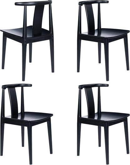 EYYTHUNG Wood Dining Chairs Set of 4, Farmhouse Kitchen Chairs with Curved Back, Modern Mid Century Wishbone Dining Chairs for Dining Room, Kitchen, Black
