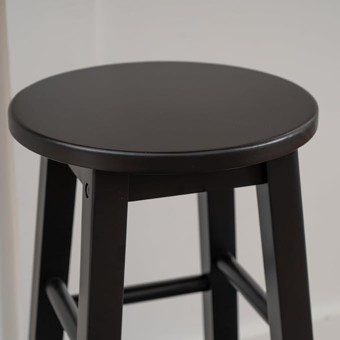 Linon Zeke Black Solid Wood Backless Round Counter Stool with 24 Inch Seat Height