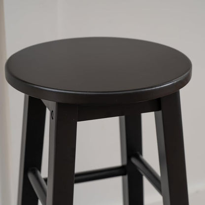Linon Zeke Black Solid Wood Backless Round Counter Stool with 24 Inch Seat Height