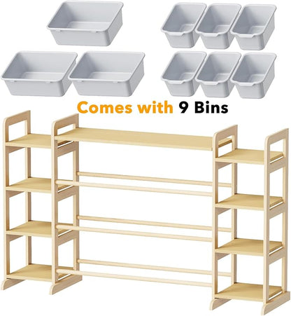 SpaceAid Large Toy Storage Organizer 9 Shelves 9 Bins, Toy Organizers Storage Bookshelf, Kids Bin Shelf Toys Box Bookcase for Bedroom Playroom Organization Room Decor, Neutral Gray