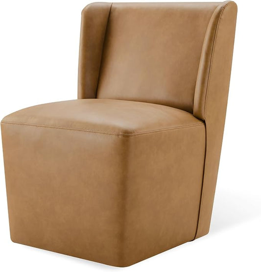 KISLOT Upholstered Dining Chairs Set of 1 with Casters, Wingback Modern Side Armless Deskchair with Rollers for Diningroom Bedroom Livingroom Reading Room, Brown Faux Leather