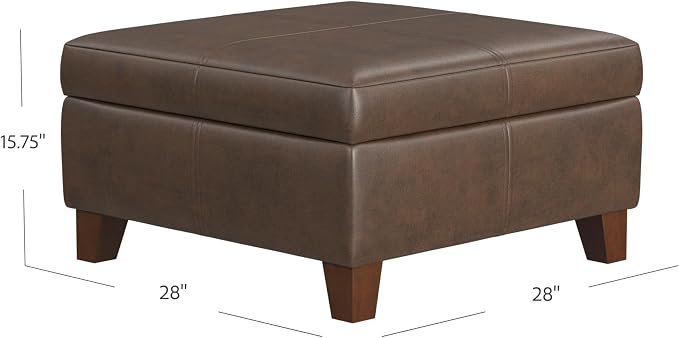 HomePop 28" Faux Leather Square Storage Ottoman - Brown