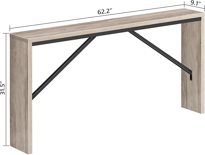 MAHANCRIS Console Table, 62.2" Long Sofa Table Behind Couch, Narrow Entryway Table, Farmhouse Dining Table with Angled Metal Frame, Industrial Console Table for Entryway, Greige CTHG15801