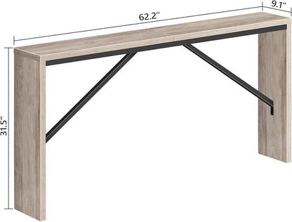 MAHANCRIS Console Table, 62.2" Long Sofa Table Behind Couch, Narrow Entryway Table, Farmhouse Dining Table with Angled Metal Frame, Industrial Console Table for Entryway, Greige CTHG15801