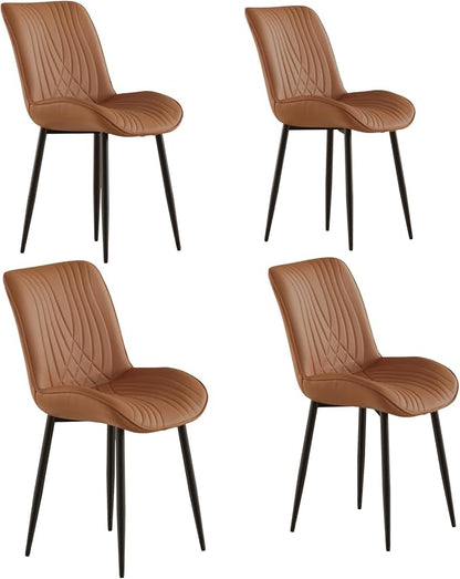 VECELO Dining Chairs Set of 4, Modern Upholstered Faux Leather Cushion Seat and Metal Legs for Kitchen, Living Room, Vintage Cognac Brown