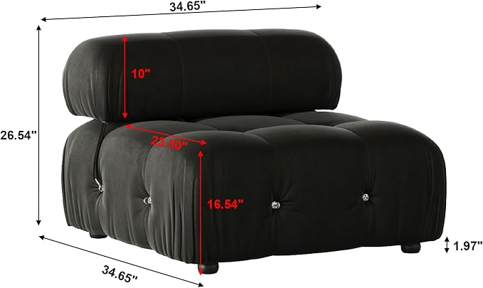 Modular Sectional Sofa, Velvet Couch, Middle seat, Black
