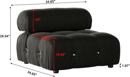 Modular Sectional Sofa, Velvet Couch, Middle seat, Black
