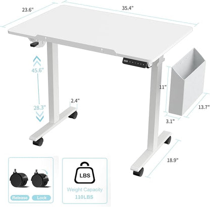 35.4" Standing Desk with Whiteboard,Rolling Drafting Table With Storage Bag | Electric Height Adjustable Mobile Desk with Wheels, Tilting Dry Erase Surface,Foldable Drawing Table for Home Office & Studio