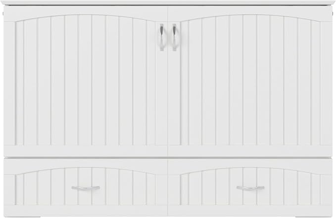 AFI, Southampton Murphy Bed Chest Queen with 6" Mattress, Storage Drawer & Built-in USB Charger, White
