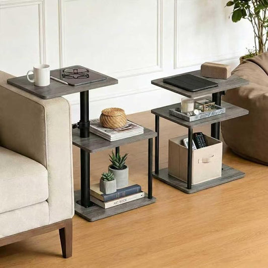 Faesun Swivel Side Table for Couch Arm, Adjustable C End Table for Recliner or Bed, Tv Trays with Storage Shelf for Small Spaces Small Nightstand Table for Living Room, Bedroom，2pc