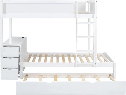 Harper & Bright Designs Twin Over Twin Bunk Bed Twin Size Trundle, Wood Twin Bunk Bed with USB Ports, Storage and Desk, White