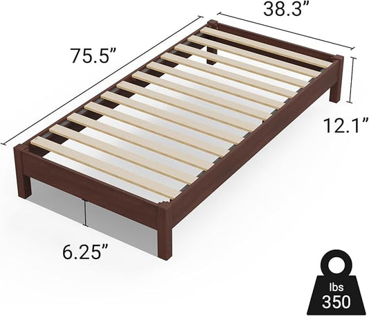 LIFEMENT Twin Bed Frame Signature Wood Platform, Noise Free, Under Bed Storage, No Box Spring Needed, Easy Assembly, Walnut