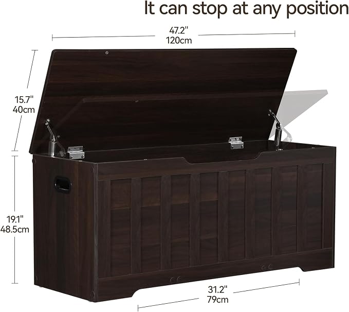 VANKILEY 43.3" Storage Chest Extra Large,Storage Trunk with 2 Safety Hinges,Wooden Storage Bench,Shoe Bench,43.3x15.7x19.1 Inch,Easy Assembly,Storage Bench for Bedroom,Living Room,entryway(Espresso).