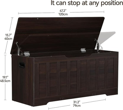 VANKILEY 43.3" Storage Chest Extra Large,Storage Trunk with 2 Safety Hinges,Wooden Storage Bench,Shoe Bench,43.3x15.7x19.1 Inch,Easy Assembly,Storage Bench for Bedroom,Living Room,entryway(Espresso).