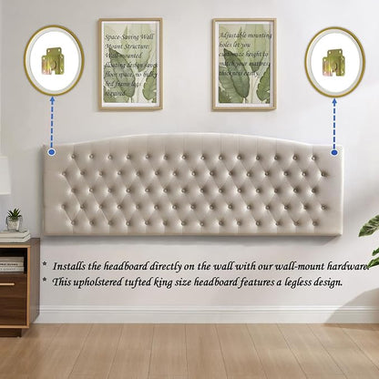 24KF Upholstered Tufted Button Velvet Wall Mounted Headboard,Comfortable Fashional Headboard King/CA King Size, 6058-K-Taupe