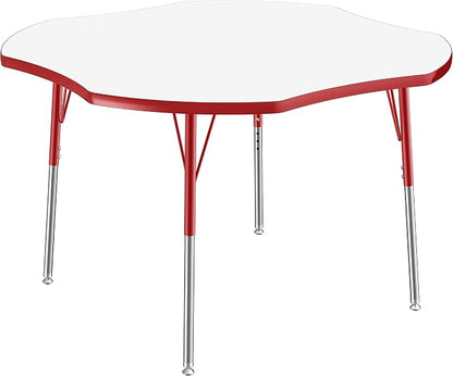 FDP Dry-Erase Clover Activity School and Office Table (48 x 48 inch), Standard Legs with Swivel Glides for Collaborative Spaces, Adjustable Height 19-30 inches - Whiteboard Top, Red Edge and Legs