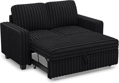 Belffin Corduroy Sectional Sleeper Sofa with Pull Out Bed Modular Sectional Loveseat Sofa Bed for Living Room Black Couch