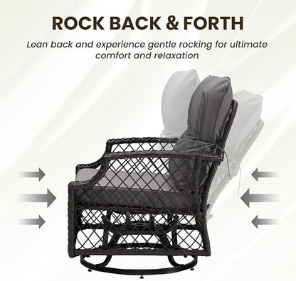 3-Piece Patio Furniture Set, Wicker Outdoor Bistro Set Swivel Glider Patio Chairs x 2 with Cushions, High Back All-Weather Rattan Outdoor Furniture for Porch, Backyard (Grey + Wicker)