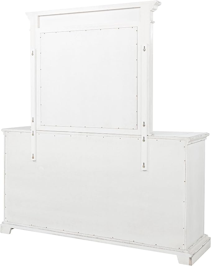 Coaster Home Furnishings - McKinney - Poplar Wood - 6-Drawer Dresser with 50-Inch Rectangular Mirror, Traditional Style, Jewelry Tray, and Antique Bronze Hardware - Bedroom - Vintage White - 215873M