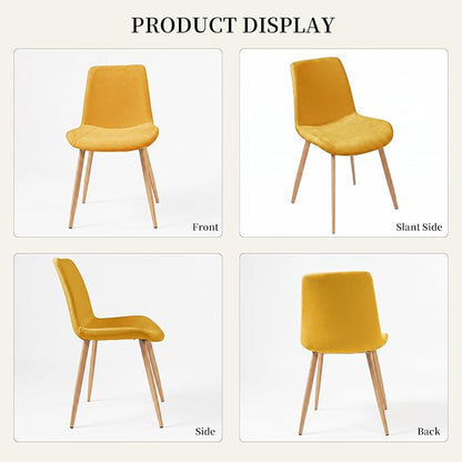 HIPIHOM Dining Chairs Set of 4, Mid-Century Modern Fabric Kitchen Chairs | Curved Backrest for Comfort, High-Density Sponge Padded Seat, Heat and Stain Resistant Surface, Sturdy Wood-Grain Metal Legs