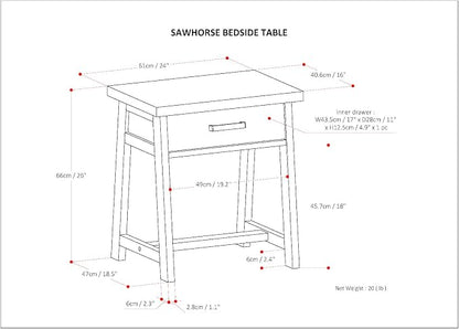 SIMPLIHOME Sawhorse SOLID WOOD 24 Inch Wide Modern Industrial Bedside Nightstand Table in Distressed Grey, For the Living Room and Bedroom