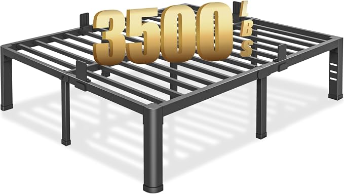 18 inch King Size Bed Frame with Round Corner Legs and Headboard Hole Mattress Slide Stopper 3500 lbs Heavy Duty Metal Platform,Steel Slat Support,No Box Spring Needed,Easy Assembly,Noise Free