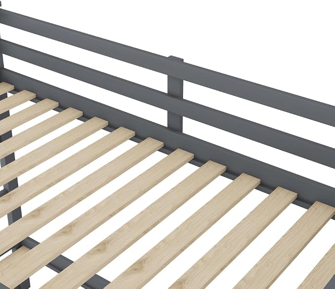 MERITLINE Twin Over Twin Bunk Beds with Trundle and Storage Box, Solid Wood Bunk Bed with Stairs and Storage Case for Teens Adults (Gray + Solid Wood)