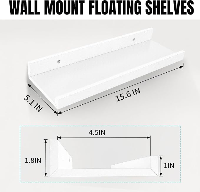 LaVie Home Floating Shelves for Wall Storage Set of 4, 15.6 Inch Picture Ledge Shelf, White Wall Shelves with Lip for Kitchen, Bedroom, Bathroom, and Living Room